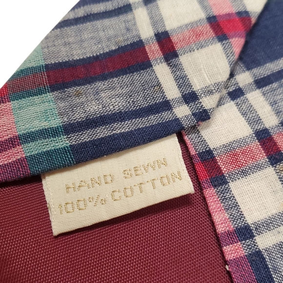 Vntg Lands' End Blue and Red Madras Plaid Tie. 54" - Picture 4 of 7